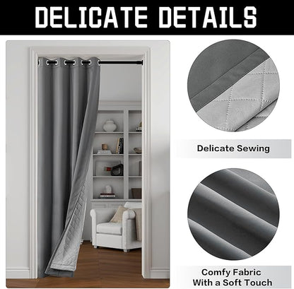 Grey Heavy Noise Resistance Curtains for Window 3-in-1 100% Blackout Curtains Grommet Thermal Insulation Room Divider Drapes for Bedroom Living Room (1 Panel, Grey, 50" x 96")