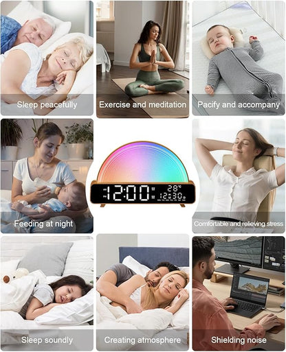 Sunrise Alarm Clock Wake Up Light with Sunrise Simulation White Noise Machine Touch Control Bedside Lamps Colors Atmosphere Lamp 30/60/90 Sleep Timer 13 Nature Sounds