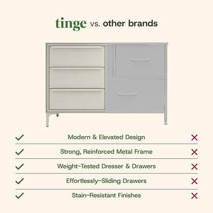 Naima Premium Fabric Dresser - Strong Metal Frame, 6 Spacious Sag-Proof Drawers with Sleek Metal Handles - Premium & Durable Storage Solution for Your Home (Beige)