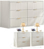 LEYAOYAO 48" Wide Fluted Dresser and 3 Drawers 23" Nightstand Set of 2,Wooden Dresser & Night Stand with Charging Station, 3 Piece Bedroom Furniture Set,Chest of Drawer for Living Room,Antique White