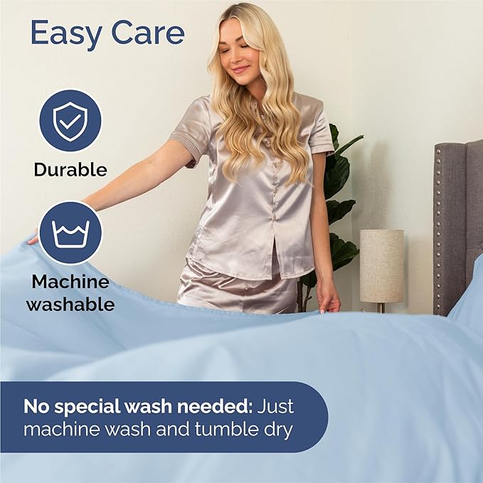 Split King 7 Piece Sheet Set - Cooling & Breathable - Hotel Luxury Bedding, Includes Fitted Sheets for Women, Men, Kids & Teens - 1 Flat, 2 Fitted Sheets, 4 Pillowcases with Deep Pockets - Sky Blue
