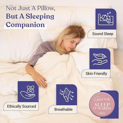 FluffCo Zen Fluff Pillows - Down Alternative - King Bed Pillow for Sleeping Made in USA - Luxury Hotel-Quality Pillow - 100% Cotton, 300 Thread Count (Soft King Size 1 Pack)