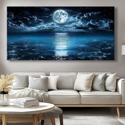 Huaaliunn Big Moon Canvas Wall Art - Modern Seascape Paintings for Living Room, Bedroom Wall Decor, Large Wall Art for Home or Office Decoration 75x150cm(30x60in)