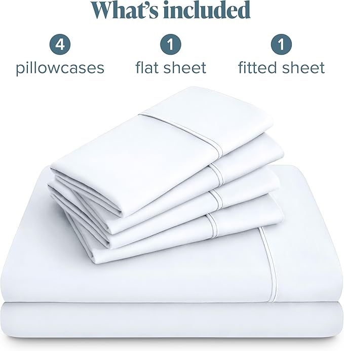 Bare Home Hotel Luxury Queen Sheet Set, Extra Soft - 6 Piece Set - Deep Pockets - Easy Fit - Cooling & Breathable - Wrinkle, Fade, Stain Resistant - Includes 4 Pillowcases (Queen, White)