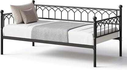 GarveeHome Twin Size Daybed, Sofa Bed Frame with Metal Steel Slat Support, Heavy Duty Metal Bed Frame, Space Saving, Easy Assembly, for Small Spaces, Living Room, Bedroom, Apartment, Black