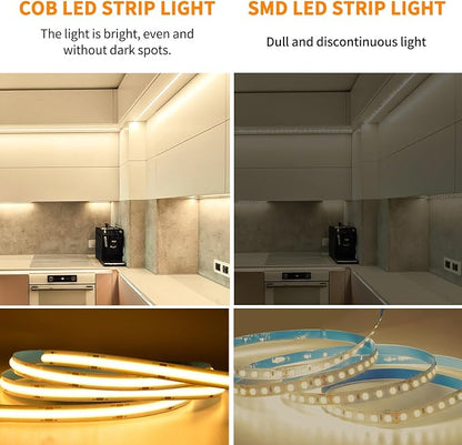 COB LED Strip Lights 100ft,3000K DC 24V Dimmable Warm White Flexible LED Rope Lights for Bedroom,with Remote and app Control LED Lights Strip for Living Room, Shelf, Cabinet