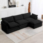 112'' Sectional Modular Cloud Couch, Oversized L Shaped 3 Seat Sofa with Movable Ottomans, 2 Throw Pillows, Upholstered Corduroy L Shape Comfy Deep Couches for Living Room and Office, Black
