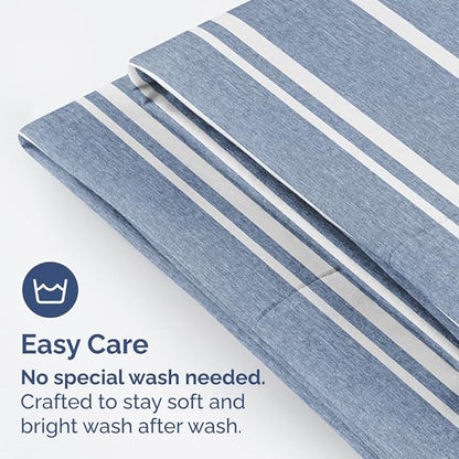 Queen Pillow Cases Set of 4 - Ultra Soft Hotel Quality Pillowcase Covers - Comfy, Cozy & Wrinkle Free - Shrinkage and Fade Resistant - Machine Washable Pillow Protectors - 4 Piece Set - Blue Stripes 3