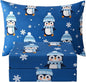 JSD Penguin Snowflakes Kids Christmas Sheet Set Twin Size, 3 Piece Blue Printed Microfiber Sheets Deep Pocket
