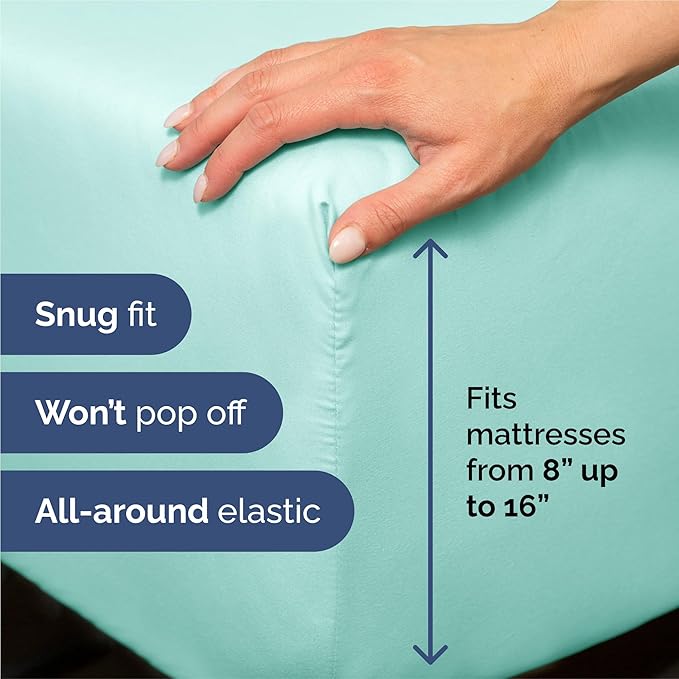 Split King 7 Piece Sheet Set - Cooling & Breathable - Hotel Luxury Bedding, Includes Fitted Sheets for Women, Men, Kids & Teens - 1 Flat, 2 Fitted Sheets, 4 Pillowcases with Deep Pockets - Spa Blue