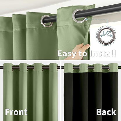BGment Thermal Insulated 100% Blackout Curtains for Bedroom with Black Liner, Double Layer Full Room Darkening Noise Reducing Grommet Curtain (52 x 72 Inch, Grass Green, 2 Panels)