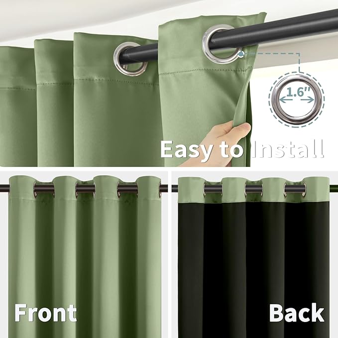BGment Short 100% Blackout Curtains for Bedroom, Thermal Insulated Energy Efficiency Noise Reducing Grommet Curtains 54 Inch Length with Liner for Small Window 2 Panels Each 42 Inch Wide, Grass Green
