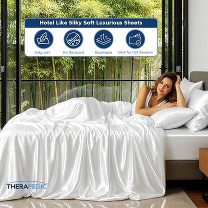 Therapedic 1000TC California King 6-Piece Sheet Set - 100% Organic Rayon Derived from Bamboo Blend with Cooling Fiber,Ideal for Hot Sleepers - 16" Deep Pocket Fitted Sheet,Bonus Pillowcases-Light Blue