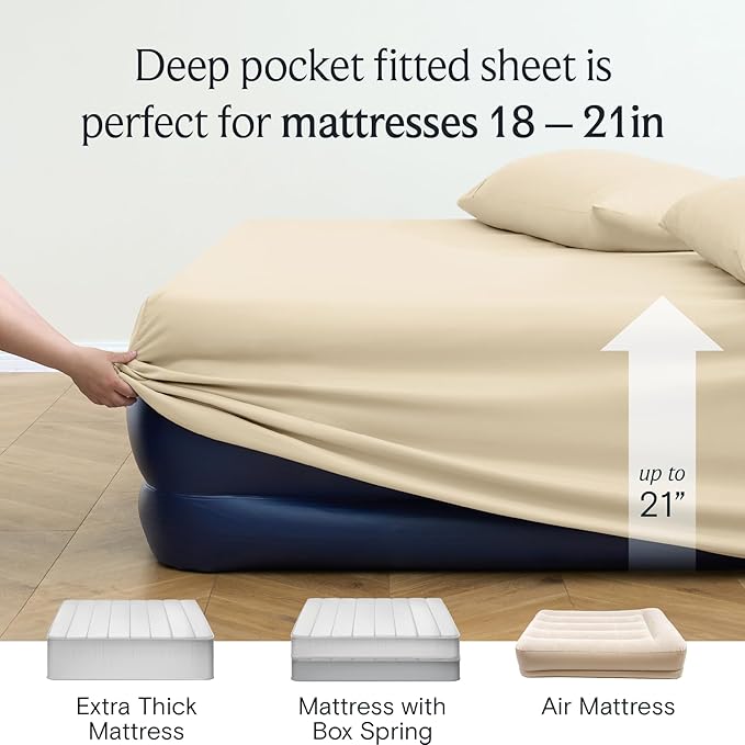 LuxClub 3 PC Twin XL Sheet Set, Deep Pockets Wrinkle Free Cooling Bed Sheets Hotel Bedding for Women, Men, Kids & Teens, Includes 1 Fitted Sheet, 1 Flat Sheet and 1 Pillowcase-Silky Soft Cream