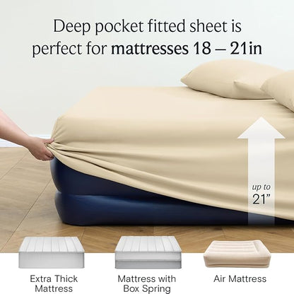 LuxClub 3 PC Twin XL Sheet Set, Deep Pockets Wrinkle Free Cooling Bed Sheets Hotel Bedding for Women, Men, Kids & Teens, Includes 1 Fitted Sheet, 1 Flat Sheet and 1 Pillowcase-Silky Soft Cream