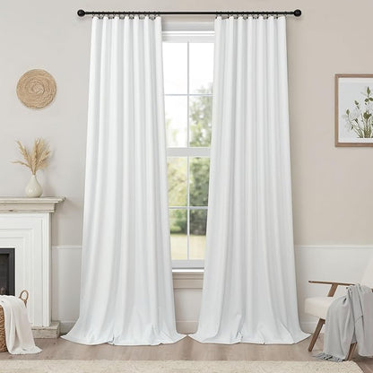 Black Out Curtains 63 Inch Long Small White Blackout Energy Saving Dining Room Darkening Curtain for Nursery Office Shabby Chic Faux Linen Kids Bedroom Curtains 63 Inch Length 2 Panels Back Tab Pocket