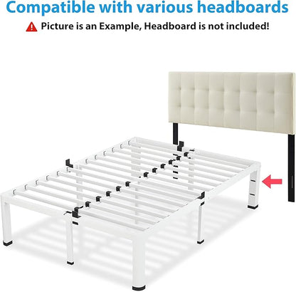 12 Inch White Queen Bed Frame, 3500Lbs Heavy Duty Metal Platform with Round Corner Legs Mattress Slide Stopper, Steel Slat Support No Box Spring Needed, Noise Free, Non-Slip, Easy Assembly