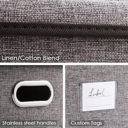 PRANDOM Foldable Storage Boxes with Lids [3-Pack] Linen Fabric Collapsible Storage Bins Organizer Containers Baskets Cube with Cover for Home Bedroom Closet Office Nursery (14.9x9.8x9.8)