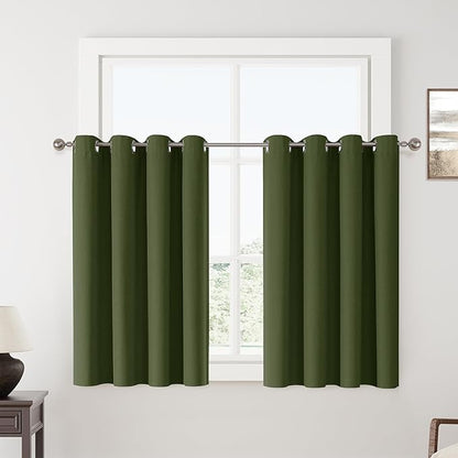 ChrisDowa 100% Blackout Olive Green Solid Curtains 54 Inches Long 2 Panels for Bedroom Living Room,Farmhouse Room Darkening Thermal Insulated Soundproof Grommet Top Window Treatment Drapes,52x54