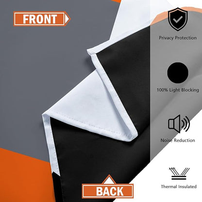 Orange 100% Blackout Curtains for Bedroom 108 inch Extra Long 2 Panels Set Black White Grey Modern Abstract Geometric Black Out Curtains Room Darkening Window Drapes for Living Room, 52Wx108L