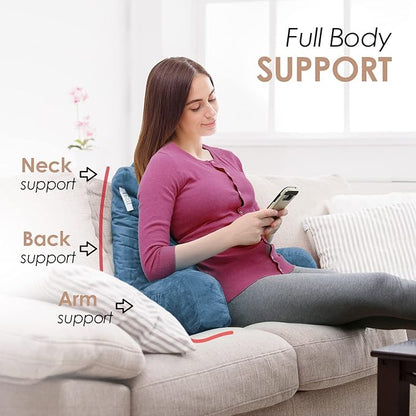 Nestl Reading Pillow with Shredded Memory Foam, Designed for Sitting Up in Bed and Couch, Back and Arms Adjustable Support for Adult & Teens Backrest Pillows for Reading, Washable Cover, Blue Heaven