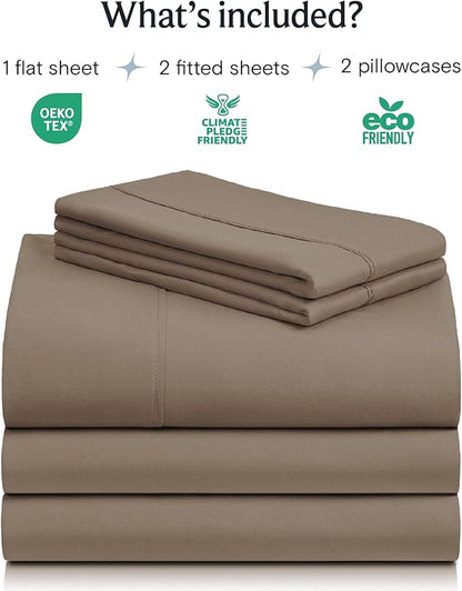 LuxClub 5 PC Split King Sheet Set, Deep Pockets Wrinkle Free Cooling Bed Sheets Hotel Bedding for Women, Men, Includes 2 Fitted Sheet, 1 Flat Sheet and 2 PillowcasesSoft Dark Khaki