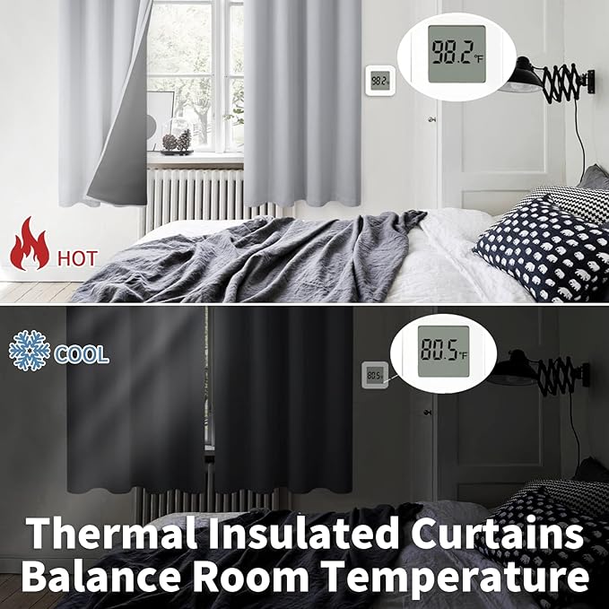 BGment Thermal Insulated 100% Blackout Curtains for Bedroom with Black Liner, Double Layer Full Room Darkening Noise Reducing Grommet Curtain (55 x 96 Inch, Light Grey, 2 Panels)