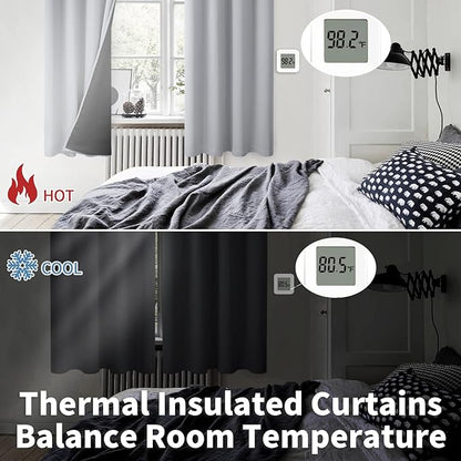 BGment 100% Blackout Curtains for Bedroom with Black Liner, Thermal Insulated Thick Double Layers Total Light Blocking Grommet Window Curtains 72 Inch Length 2 Panels Set (52 x 72 Inch, Light Grey)