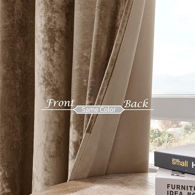 SMILETIME Amber Beige Crushed Velvet Curtains 52x90 inch Luxurious Thermal Insulated Soundproof Drapes for Living Room Bedroom Office Soft and Durable Light-Filtering Window Treatments, 2 Panels