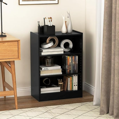 LOKO 3-Tier Open Bookcase Set of 2, Modern 3-Cube Bookshelf with 18-Position Adjustable Shelves & Anti-toppling Devices, Multipurpose Cubical Display Storage Organizer for Living Room Study (2, Black)