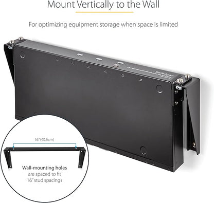 StarTech.com 1U Wall Mount Patch Panel Bracket – 19 in – Steel - Vertical Mounting Bracket for Networking and Data Equipment, TAA (RK119WALLV)