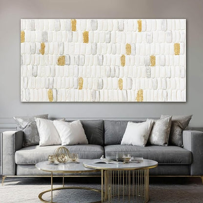 YETHEN WAL White and Gold Textured Abstract Wall Art, Minimalist Neutral Canvas Painting Modern Artwork for Living Room Bedroom Office Decor 24x48 Inch