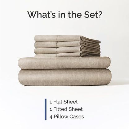 Queen 6 Piece Sheet Set - Cooling & Breathable - Hotel Luxury Bedding, Includes Fitted Sheet for Women, Men, Kids & Teens - 1 Flat, 1 Fitted Sheet, 4 Pillowcases w/Deep Pockets - Heathered Beige