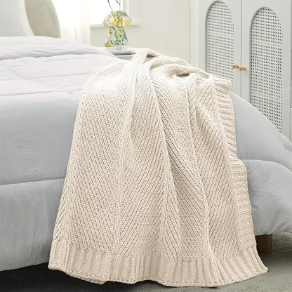 Amélie Home Chevron Chenille Knit Throw Blanket for Couch, Cozy Texture Decorative Soft Blanket for Sofa & Chair, 60"x80", Ivory
