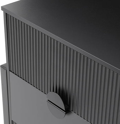 LGHM Fluted Dresser for Bedroom with 6 Drawers, Modern 6 Drawers Dressers with Semicylinder Fluted, Solid Chest of Drawers, 50" W Dresser with Bold Steel Frame, Metal Handles, Black