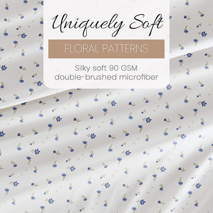 Linen Market Double-Brushed Patterned Microfiber California King Sheet Set 4 Piece – Oeko-TEX Certified Ultra Soft & Wrinkle-Free - 16" Deep Pocket Sheets Easy Care Cal-King Size - Soft Floral Blue