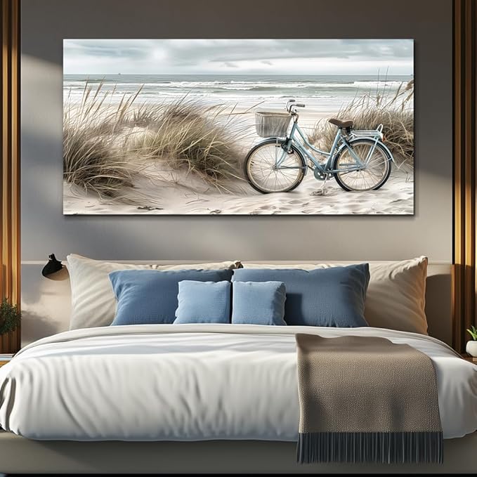 ERQINHUA Modern Canvas Print Wall Art Vintage Home Decorlawn Painting With Marine Beach Landscape Painting Office Living Room Bedroom Restaurant Wall Decor Home Decorcan Be Hung Directly 24x48 In