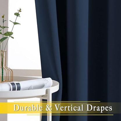NICETOWN Navy Blue Blackout Room Divider Curtains 90 inch Length, Grommet Energy Saving Thermal Drapes Sound Reducing Window Treatments for Living Room, 1 Panel, W80 x L90