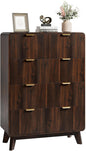 QUW Fluted Dresser for Bedroom with 5 Drawers, Modern 40.2" Tall Drawer Dressers with Metal Handle, Wooden Chest of Dresser for Living Room, Hallway, Dark Walnut