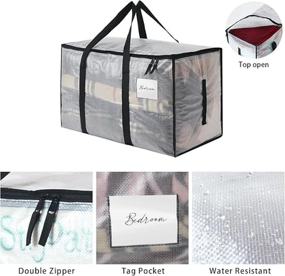 Heavy Duty 93L (24.5 Gallon) Stackable Storage Bins with Fully Openable Lids, Moving Bags Heavy Duty, Clear Plastic Totes for Moving Storage, Home Organization, Closet, Dorm Room 2 Pack