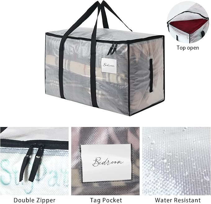 Heavy Duty 93L (24.5 Gallon) Stackable Storage Bins with Fully Openable Lids,Moving Bags Heavy Duty, Clear Plastic Totes for Moving Storage, Home Organization, Christmas Decorations 8 pack