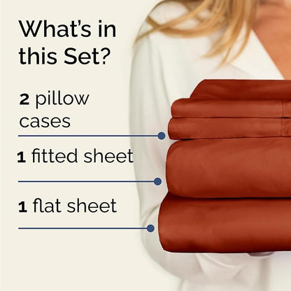 Twin 4 Piece Sheet Set - Cooling, Comfy & Breathable - Hotel Luxury Bedding, Includes Fitted Sheet for Women, Men, Kids & Teens - 1 Flat, 1 Fitted Sheet, 2 Pillowcases with Deep Pockets - Terracotta