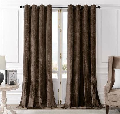 SMILETIME Chocolate Crushed Velvet Curtains 52x108 inch Luxurious Thermal Insulated Soundproof Drapes for Living Room Bedroom Office Soft and Durable Light-Filtering Window Treatments, 2 Panels