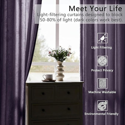 SMILETIME Lilac Purple Crushed Velvet Curtains 52x96 inch Luxurious Thermal Insulated Soundproof Drapes for Living Room Bedroom Office Soft and Durable Light-Filtering Window Treatments, 2 Panels