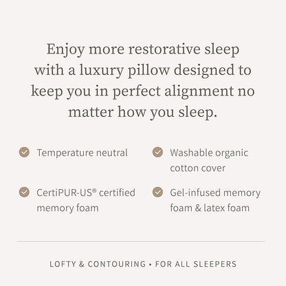Saatva Cloud Memory Foam Pillow - Gel-Infused Shredded Memory Foam Fill - Lofty & Contouring Pillow - for Any Sleep Position - 1 Pack, King (34"x16")