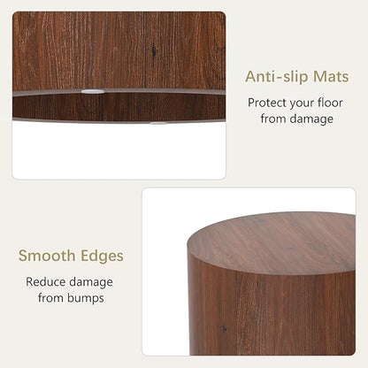 Nesting Coffee Table Set of 2, Round Walnut Wooden Coffee Tables Modern Circle End Table Side Tables for Small Spaces Living Room, Bedroom, Balcony, Office