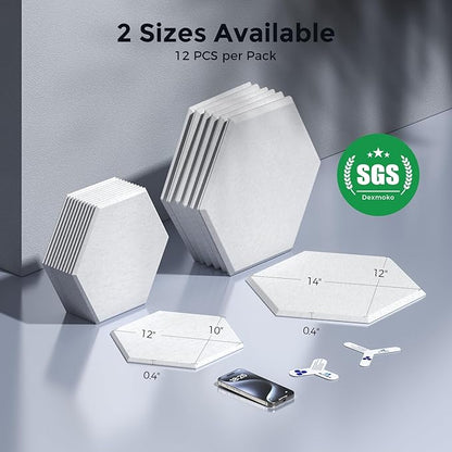Self-Adhesive Acoustic Panels [390 lbs/yd³ Ultra-High Density], 2nd Generation Sound Absorbing Panel, Professional Level Sound Panel, Polyester Soundproof Foam [Size L, White]