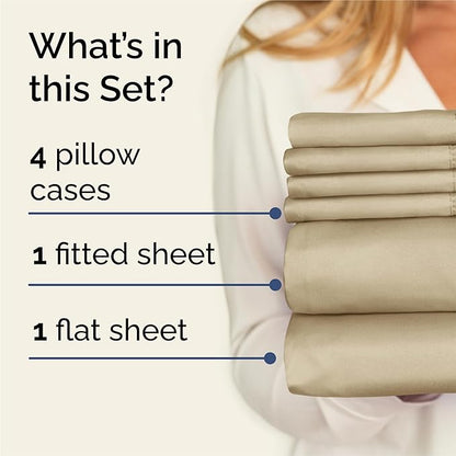 King 6 Piece Sheet Set - Cooling, Comfy & Breathable - Hotel Luxury Bedding, Includes Fitted Sheet for Women, Men, Kids and Teens - 1 Flat, 1 Fitted Sheet, 4 Pillowcases with Deep Pockets - Beige