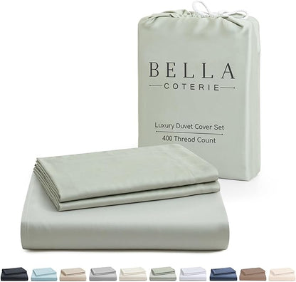 Bella Coterie Luxury Bamboo Viscose Queen Size Duvet Cover Set | 100% Organically Grown | Corner Ties | Ultra Soft | Cooling | Two Pillow Shams | 90 x 94 | No Insert [Sea Glass]