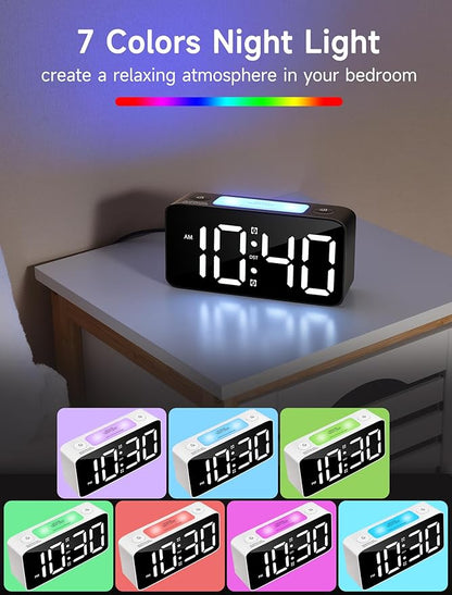 Cadmos Super Loud Alarm Clock for Heavy Sleepers Adults,Digital Clock with 7 Color NightLight,Adjustable Volume,USB Charger,Small Clocks for Bedrooms Bedside,ok to Wake for Kids,Teens (Black+RGB)